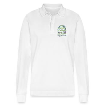 Game Developer My Game Works On Game Programmer - Stanley/Stella Organic Unisex Long-Sleeved Polo Shirt Prepster - white - Front - Anna (173cm) & Nico (186cm)