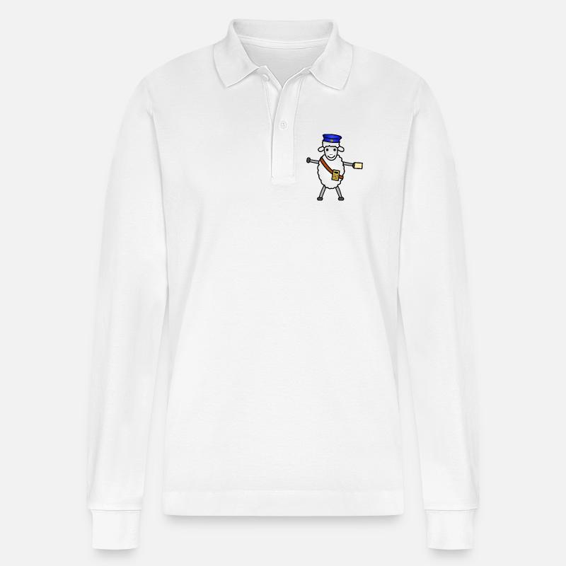 TIB_Schaf-ner_bunt - Stanley/Stella Unisex Bio-Langarm-Poloshirt Prepster - Weiß
