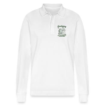 Gardening Because Therapy Is Expensive Retro - Stanley/Stella Organic Unisex Long-Sleeved Polo Shirt Prepster - white - Front - Anna (173cm) & Nico (186cm)