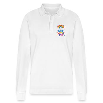 God Loves Me Rainbow - Stanley/Stella Organic Unisex Long-Sleeved Polo Shirt Prepster - white - Front - Anna (173cm) & Nico (186cm)