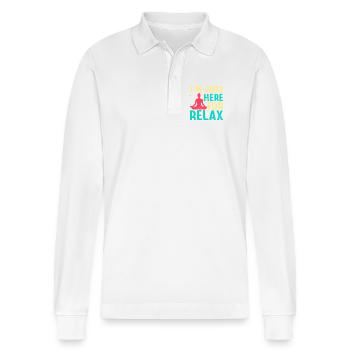 Yoga I ́m Just Here For Relax Funny Yoga - Stanley/Stella Organic Unisex Long-Sleeved Polo Shirt Prepster - white - Front - Anna (173cm) & Nico (186cm)