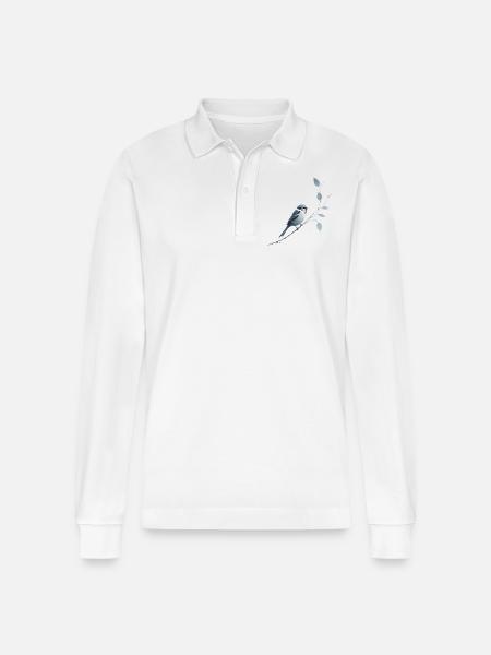 Sparrow on branch - Stanley/Stella Organic Unisex Long-Sleeved Polo Shirt Prepster - white