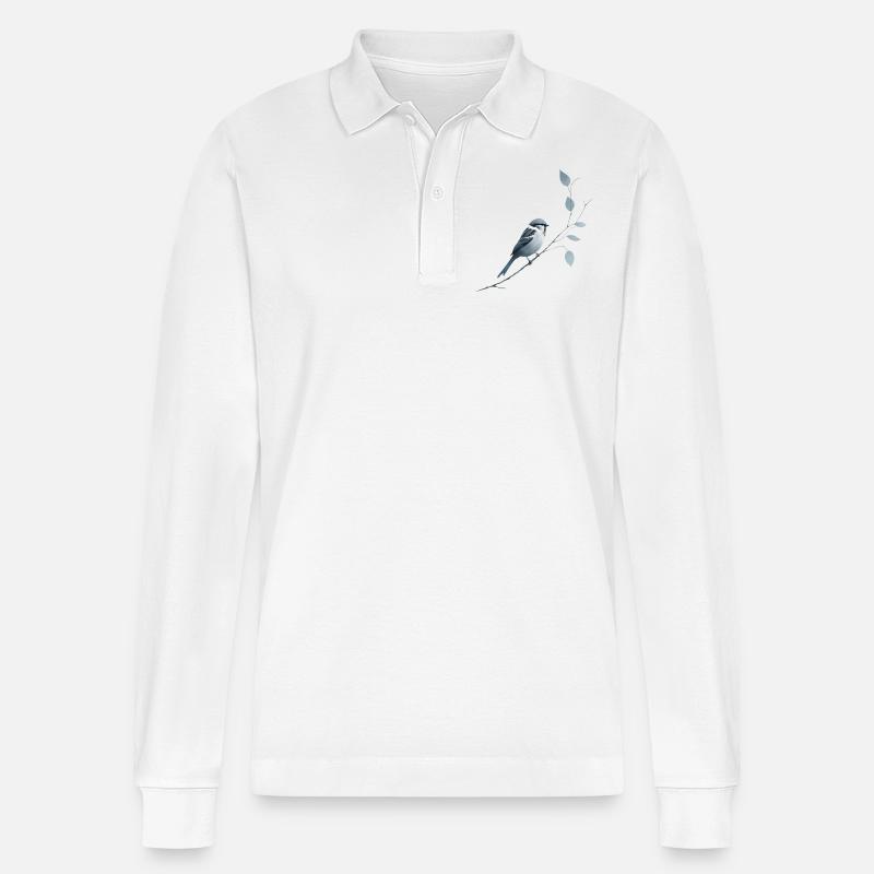 Spatz auf Ast - Stanley/Stella Unisex Bio-Langarm-Poloshirt Prepster - Weiß