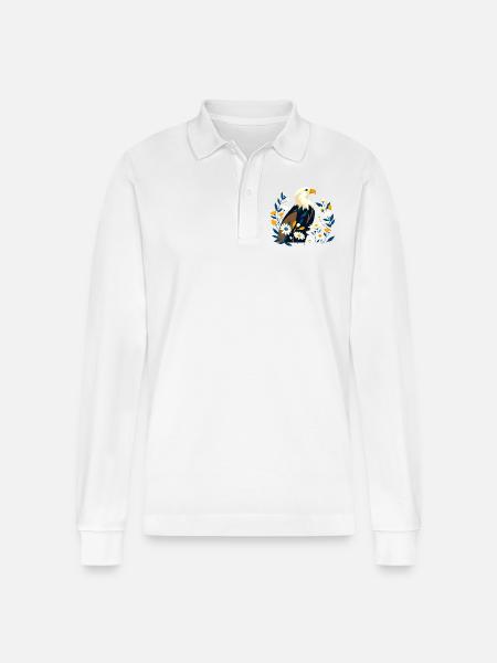 Eagle with flowers - Stanley/Stella Organic Unisex Long-Sleeved Polo Shirt Prepster - white