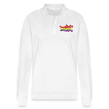 Danke Regenbogen Vielfalt sixties bunt Dankbarkeit - Stanley/Stella Unisex Bio-Langarm-Poloshirt Prepster - Weiß - Vorne - Anna (173cm) & Nico (186cm)