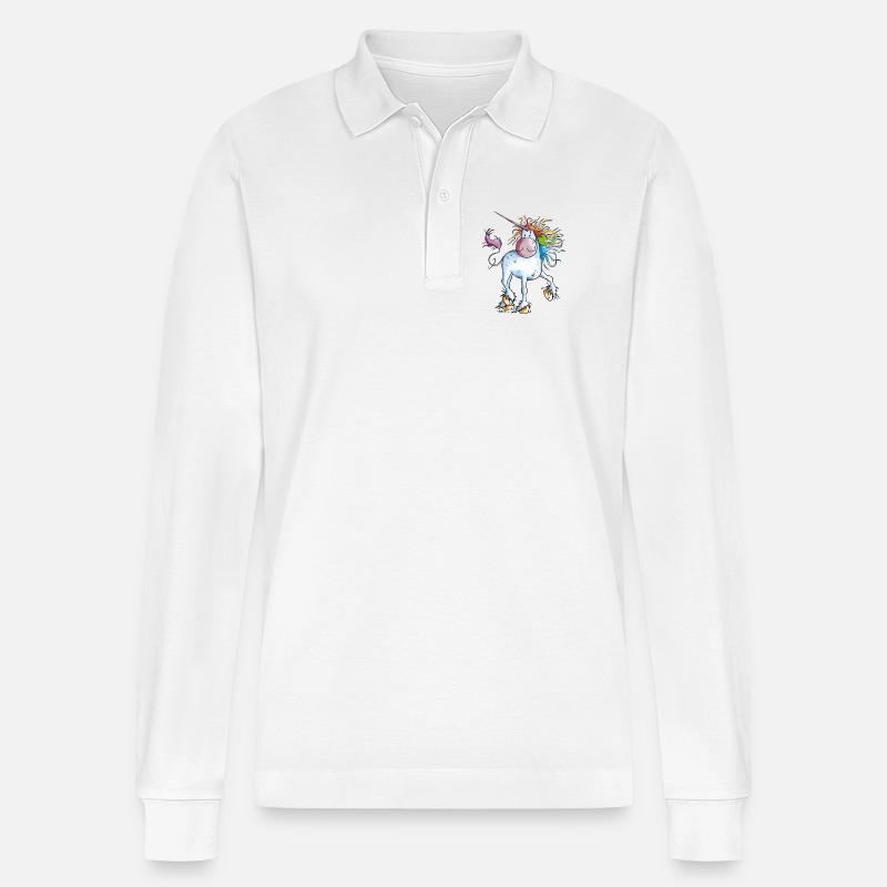 Regenbogen Einhorn - Stanley/Stella Unisex Bio-Langarm-Poloshirt Prepster - Weiß