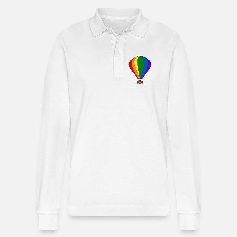 Regenbogen-Ballon - Stanley/Stella Unisex Bio-Langarm-Poloshirt Prepster - Weiß