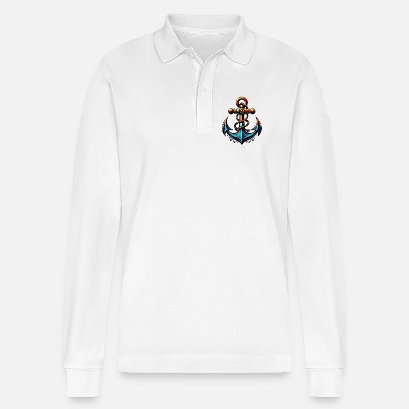 Ein Anker - Stanley/Stella Unisex Bio-Langarm-Poloshirt Prepster - Weiß