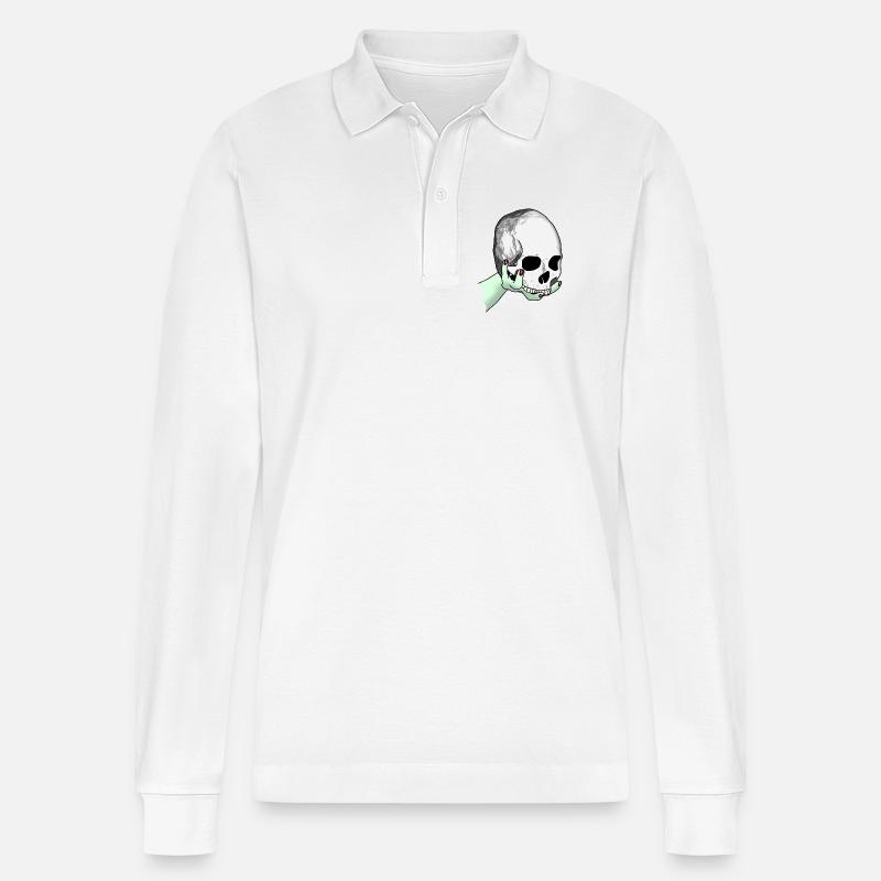Totenkopf wird dargeboten - Stanley/Stella Unisex Bio-Langarm-Poloshirt Prepster - Weiß
