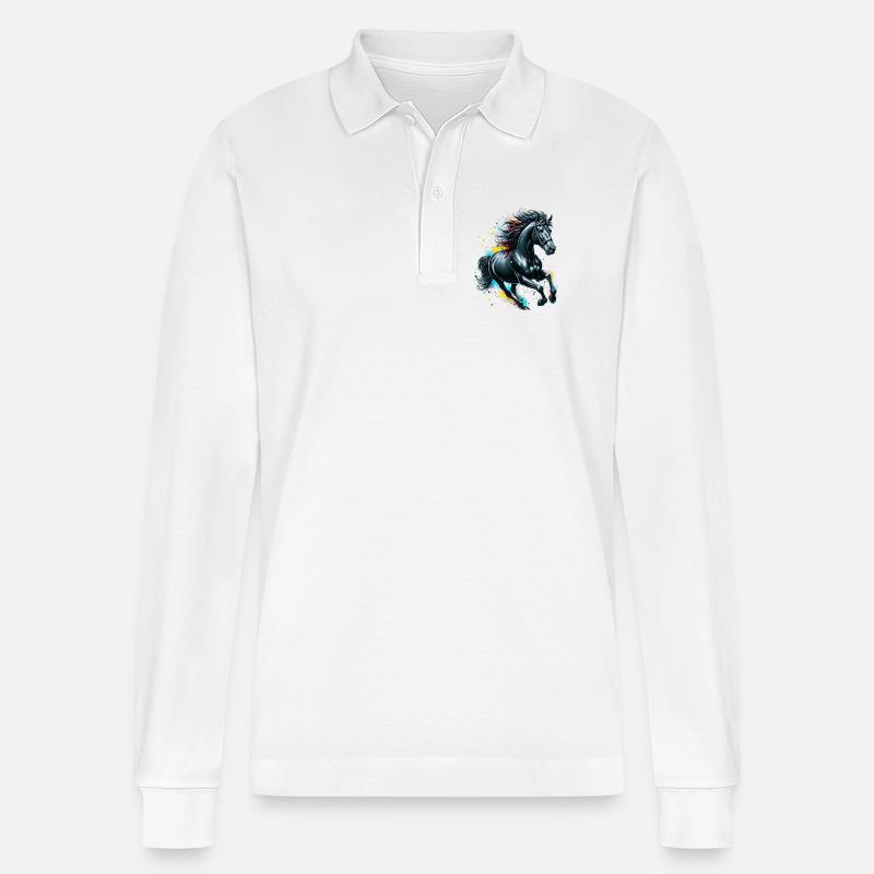 Pferd - Stanley/Stella Unisex Bio-Langarm-Poloshirt Prepster - Weiß