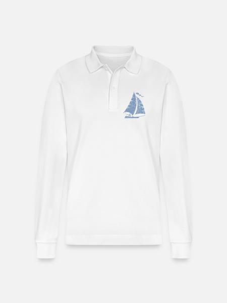 Sailboat Silhouette Minimalist Grunge - Stanley/Stella Organic Unisex Long-Sleeved Polo Shirt Prepster - white