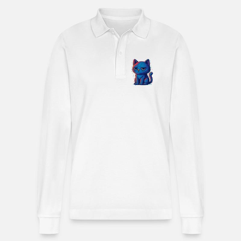 Grummel Katze - Stanley/Stella Unisex Bio-Langarm-Poloshirt Prepster - Weiß