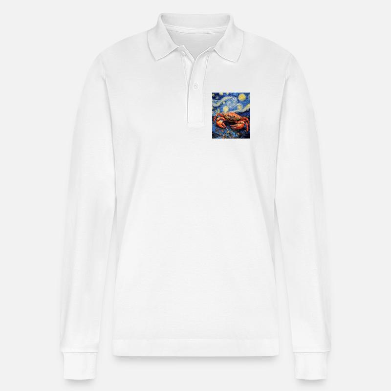 Krabbe Van Gogh Style Starry  - Stanley/Stella Unisex Bio-Langarm-Poloshirt Prepster - Weiß