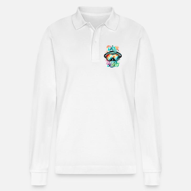 Dive Buddy Taucherbrille - Stanley/Stella Unisex Bio-Langarm-Poloshirt Prepster - Weiß