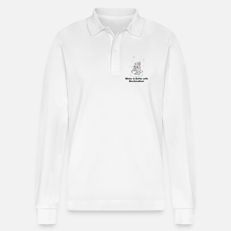 Winter Nashorn - Marshmallows & Kakao Geschenk - Stanley/Stella Unisex Bio-Langarm-Poloshirt Prepster - Weiß