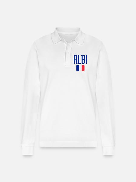 Albi France Flag Emblem - Stanley/Stella Organic Unisex Long-Sleeved Polo Shirt Prepster - white