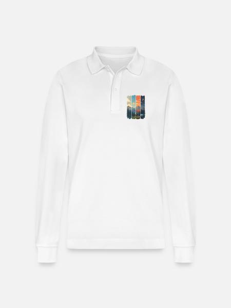Horizons in four mountain panels - Stanley/Stella Organic Unisex Long-Sleeved Polo Shirt Prepster - white