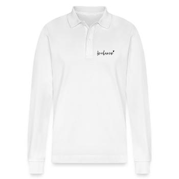 Freelancer with Heart Design - Stanley/Stella Organic Unisex Long-Sleeved Polo Shirt Prepster - white - Front - Anna (173cm) & Nico (186cm)