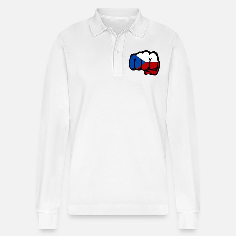 Tschechien Faust Flagge - Stanley/Stella Unisex Bio-Langarm-Poloshirt Prepster - Weiß