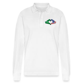 Saudi Arabia USA Flag Hands Heart Shape - Stanley/Stella Organic Unisex Long-Sleeved Polo Shirt Prepster - white - Front - Anna (173cm) & Nico (186cm)