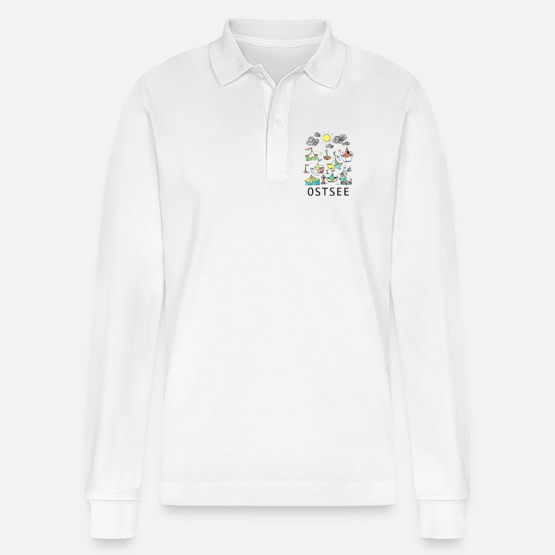 Origami-Boote im bunten Abendlicht - Stanley/Stella Unisex Bio-Langarm-Poloshirt Prepster - Weiß
