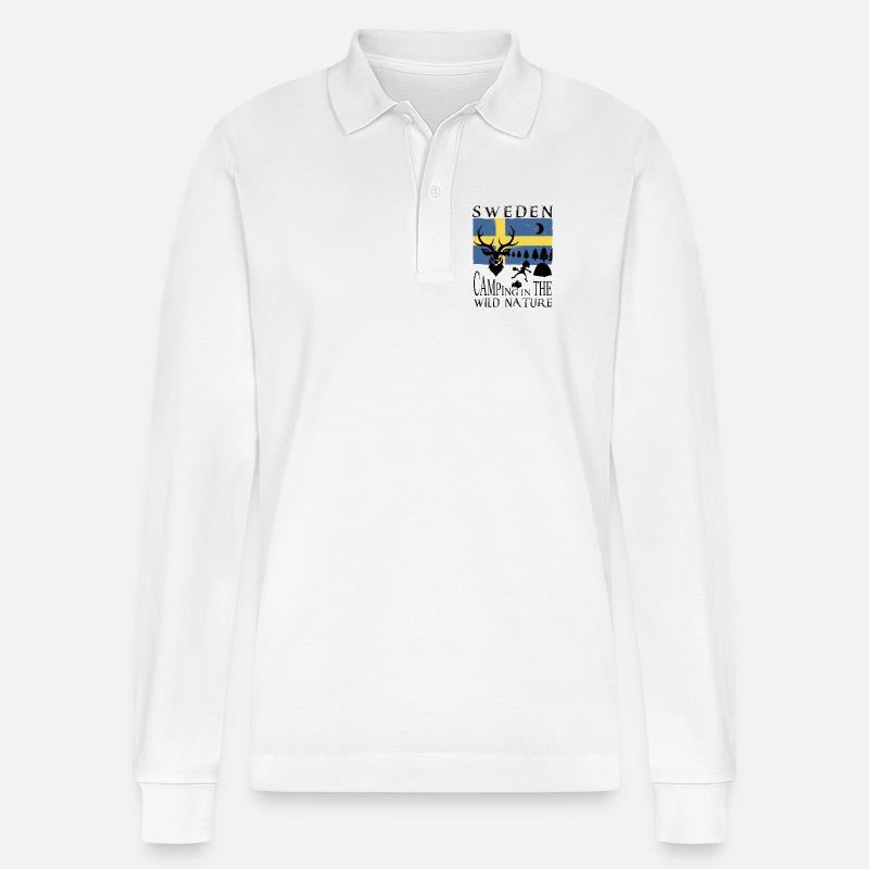 Camping in Schweden - Stanley/Stella Unisex Bio-Langarm-Poloshirt Prepster - Weiß