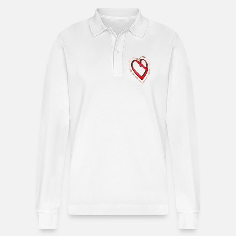 nostalgic red calligraphy heart - Stanley/Stella Organic Unisex Long-Sleeved Polo Shirt Prepster - white