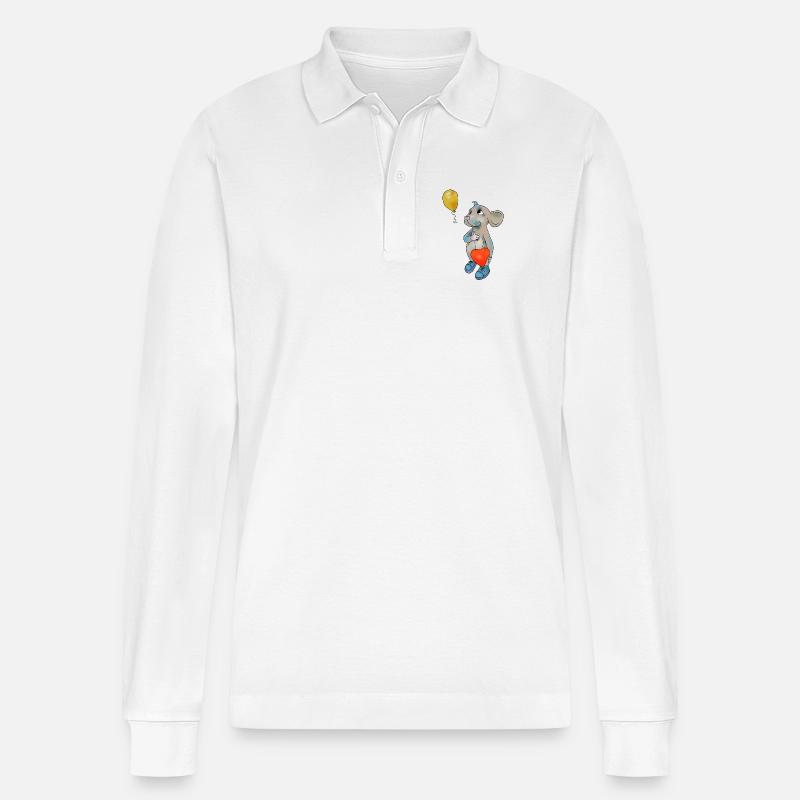 Maus und Luftbollon - Stanley/Stella Unisex Bio-Langarm-Poloshirt Prepster - Weiß