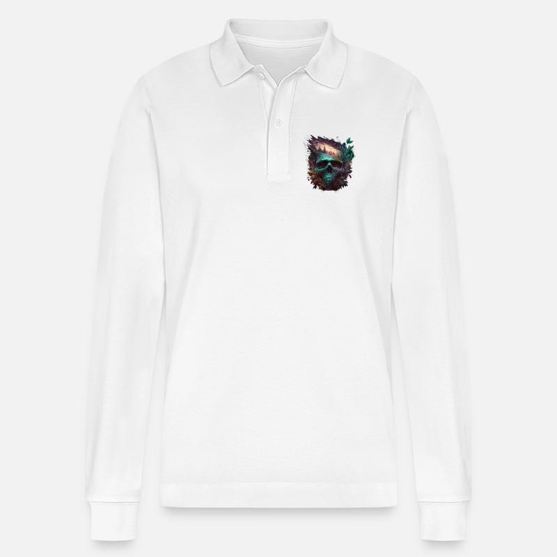 Neon Schädel Waldkunst - Stanley/Stella Unisex Bio-Langarm-Poloshirt Prepster - Weiß