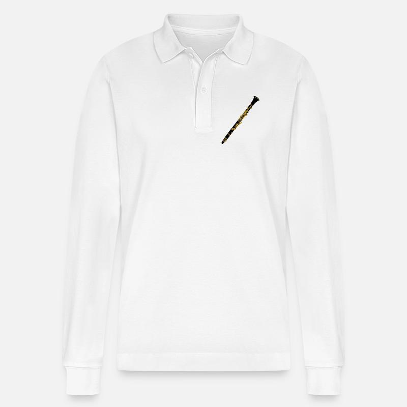 Klarinette Kupfer mit Schwarz - Stanley/Stella Unisex Bio-Langarm-Poloshirt Prepster - Weiß