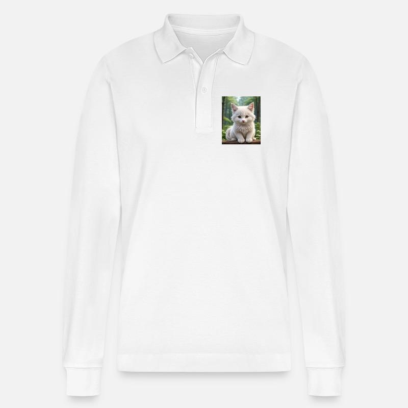 Süße Katze - Stanley/Stella Unisex Bio-Langarm-Poloshirt Prepster - Weiß