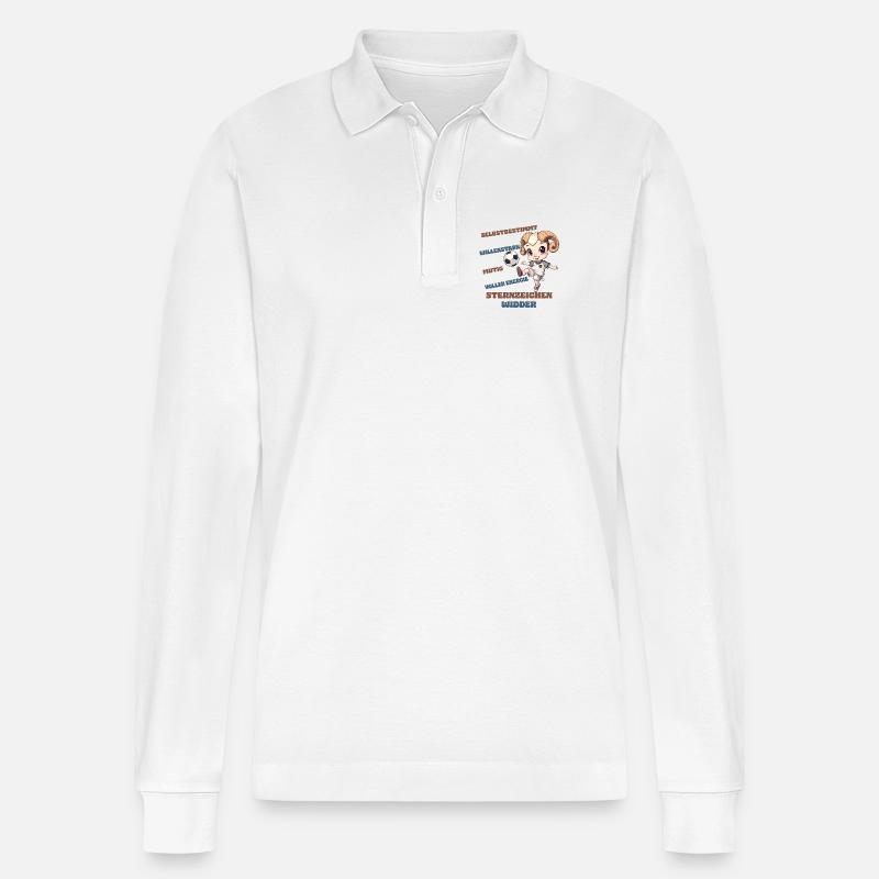 Fußball Sternzeichen Widder Eigenschaften Aries - Stanley/Stella Unisex Bio-Langarm-Poloshirt Prepster - Weiß