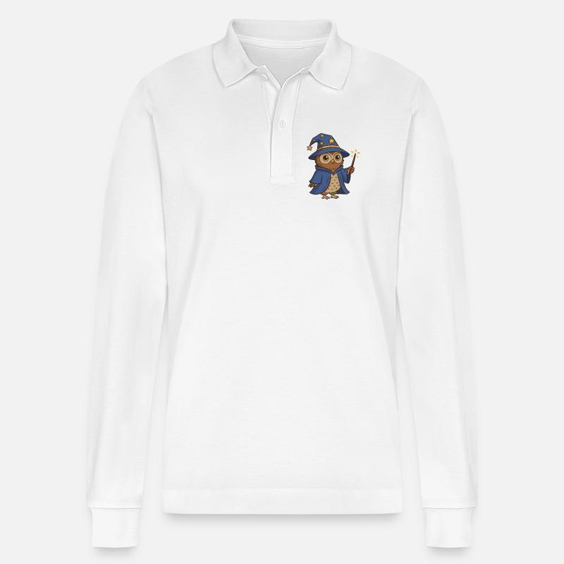 Magische Eule Zauberer Illustration - Stanley/Stella Unisex Bio-Langarm-Poloshirt Prepster - Weiß