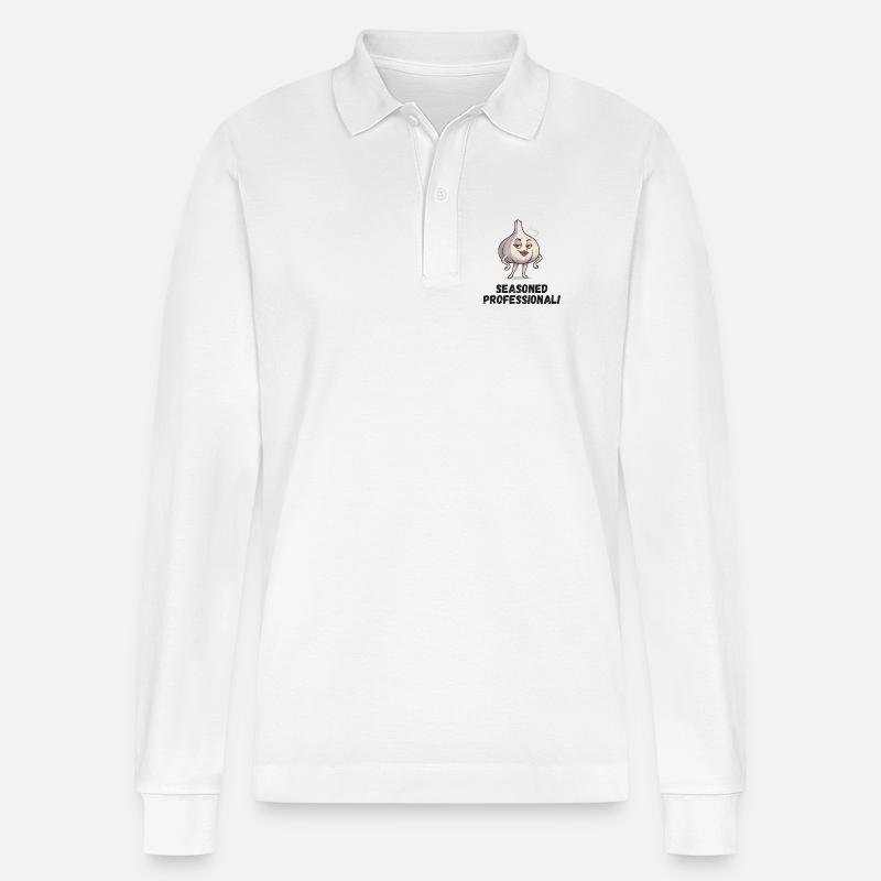 Knoblauch Dame - selbstbewusst Karikatur  - Stanley/Stella Unisex Bio-Langarm-Poloshirt Prepster - Weiß