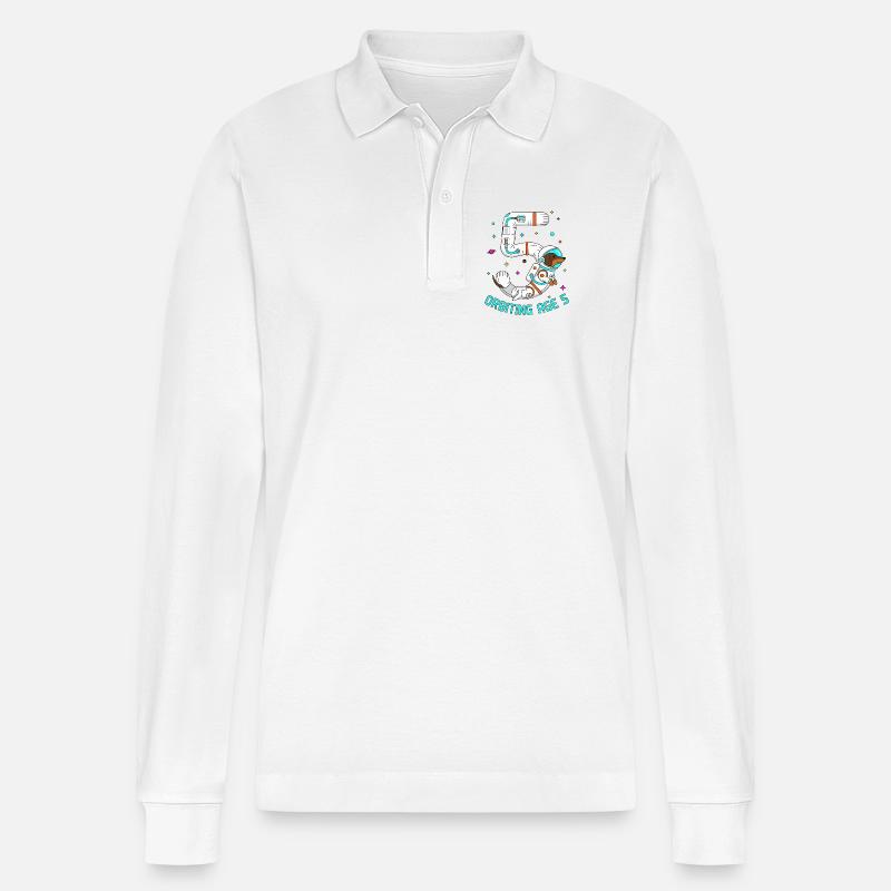 Orbiting Age 5 Dackel Weltraum - Stanley/Stella Unisex Bio-Langarm-Poloshirt Prepster - Weiß