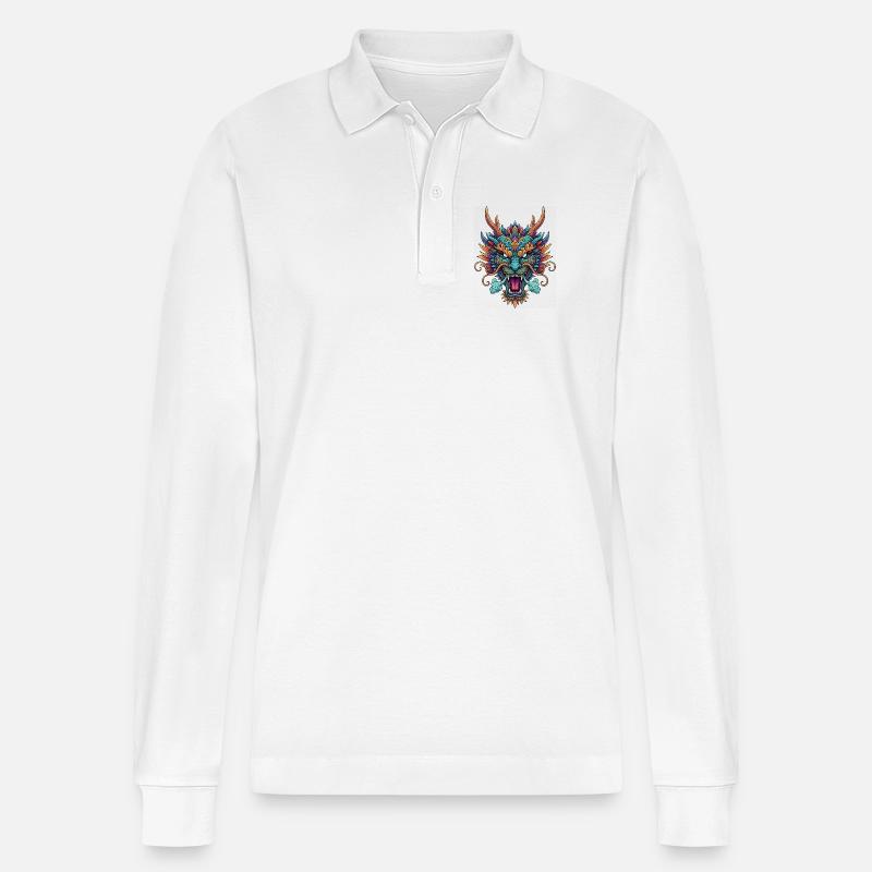 Bunte Drachenmaskenkunst - Stanley/Stella Unisex Bio-Langarm-Poloshirt Prepster - Weiß
