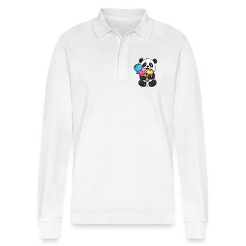Süßer Panda Cartoon Eis Sommer Süßigkeit - Stanley/Stella Organic Unisex Long-Sleeved Polo Shirt Prepster - white - Front - Anna (173cm) & Nico (186cm)