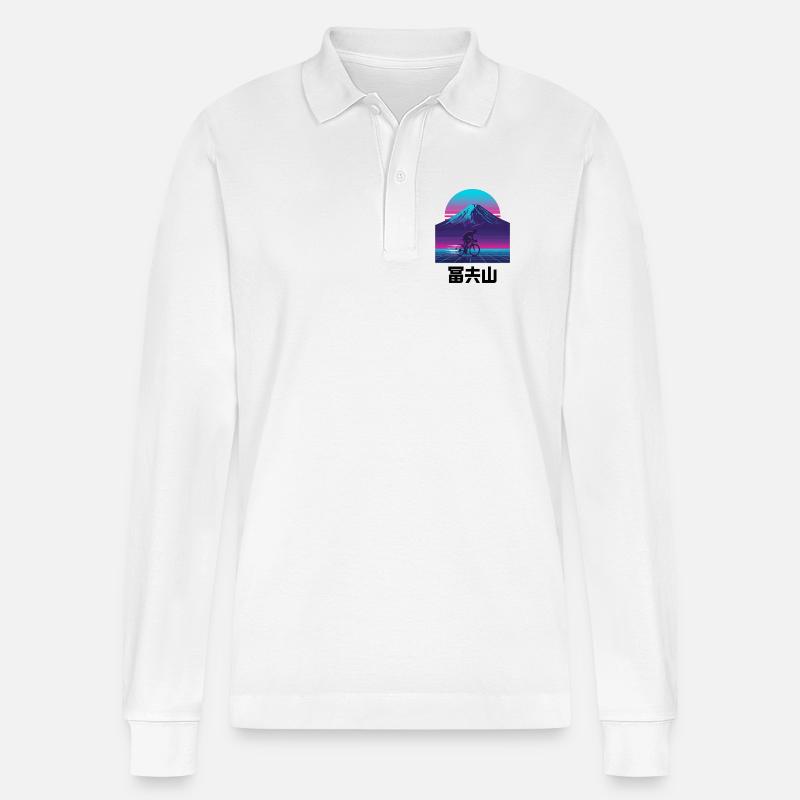 Retro-Neon-Radfahrer am Sunset Mountain - Stanley/Stella Unisex Bio-Langarm-Poloshirt Prepster - Weiß