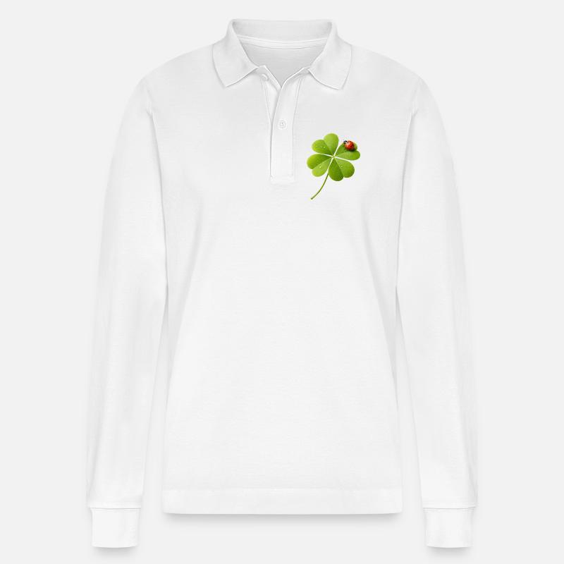 Vierblättriger Klee mit Marienkäfer  - Stanley/Stella Unisex Bio-Langarm-Poloshirt Prepster - Weiß