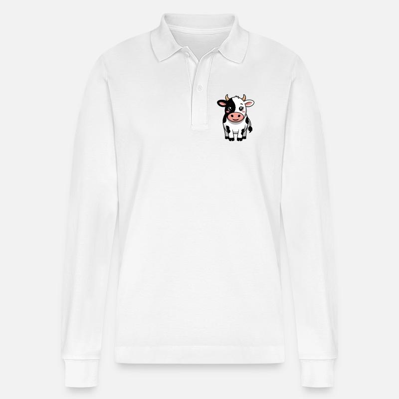 Kuh - Comic-Kuh Kawaii - Stanley/Stella Unisex Bio-Langarm-Poloshirt Prepster - Weiß