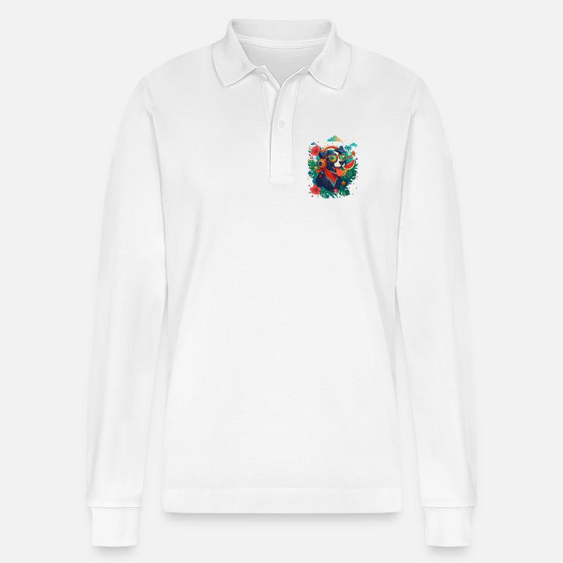 Partyhund mit Kopfhörern - Stanley/Stella Unisex Bio-Langarm-Poloshirt Prepster - Weiß