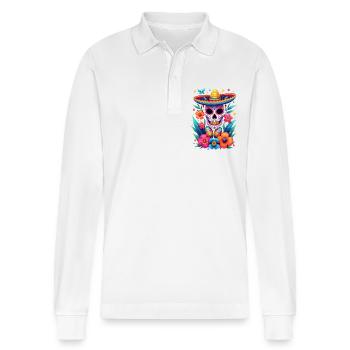 Hispanic Heritage Schädel mit Blumen - Stanley/Stella Unisex Bio-Langarm-Poloshirt Prepster - Weiß - Vorne - Anna (173cm) & Nico (186cm)