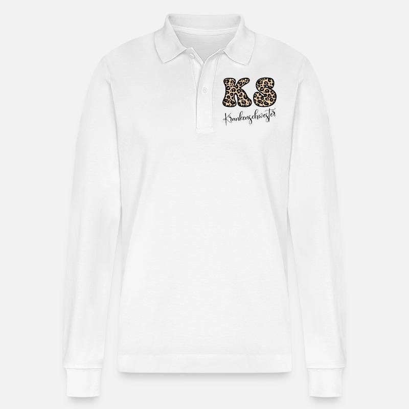 Leopardenmuster KS Krankenschwester Geschenk - Stanley/Stella Unisex Bio-Langarm-Poloshirt Prepster - Weiß