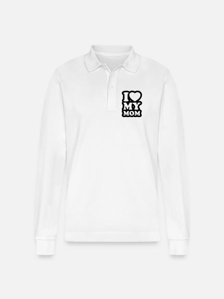 I love my mom - Ik hou van mijn moeder - Stanley/Stella uniseks bio poloshirt met lange mouwen Prepster - wit