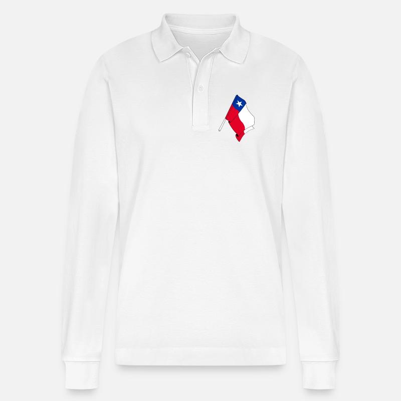 Flagge Chile - Stanley/Stella Unisex Bio-Langarm-Poloshirt Prepster - Weiß