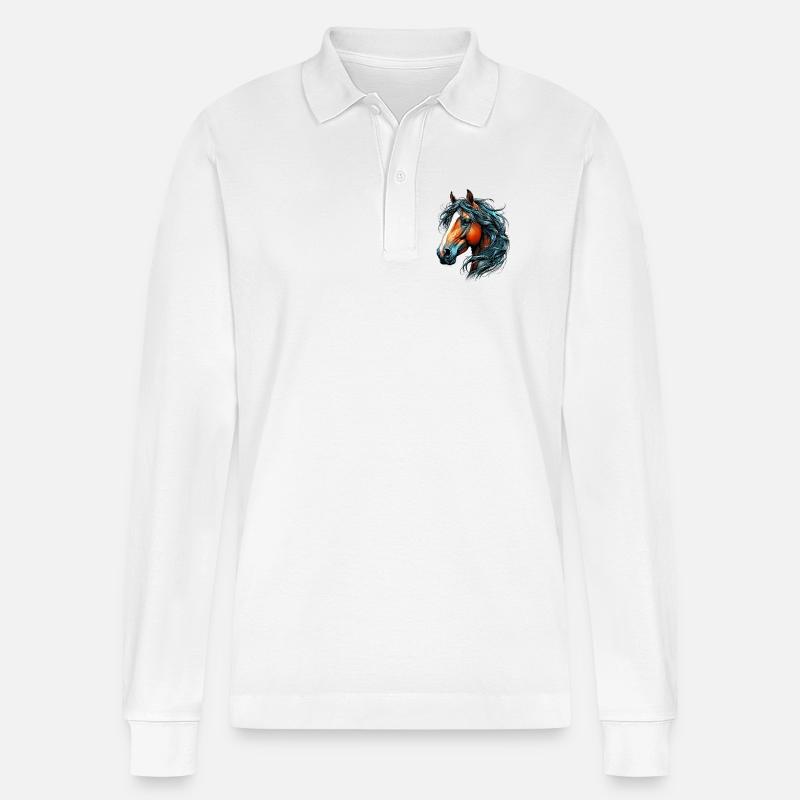 Pferd - Stanley/Stella Unisex Bio-Langarm-Poloshirt Prepster - Weiß