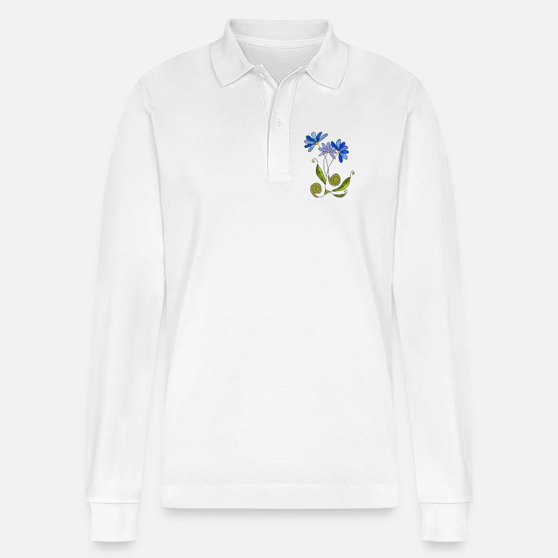 Blumen - Stanley/Stella Unisex Bio-Langarm-Poloshirt Prepster - Weiß