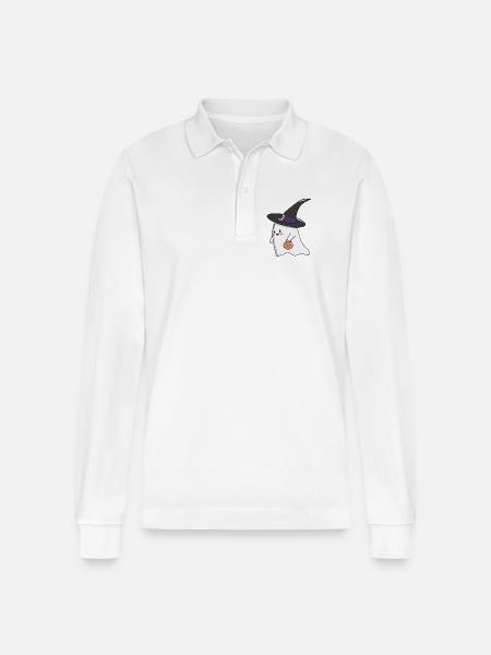 Sweet Ghost – Halloween Kawaii 🎃👻 - Stanley/Stella Organic Unisex Long-Sleeved Polo Shirt Prepster - white