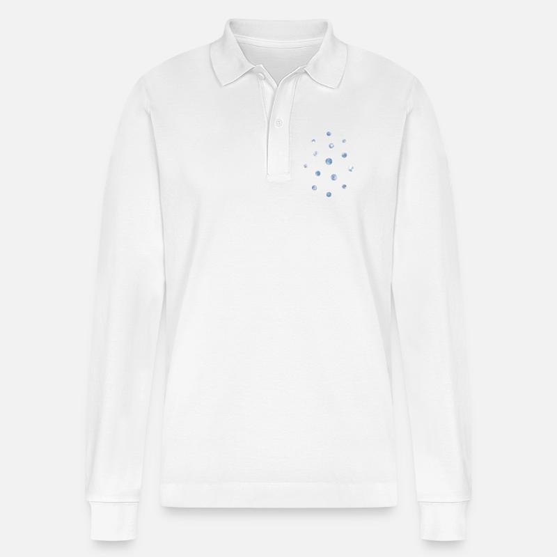 Blue Bokeh Light Points Pattern - Stanley/Stella Organic Unisex Long-Sleeved Polo Shirt Prepster - white