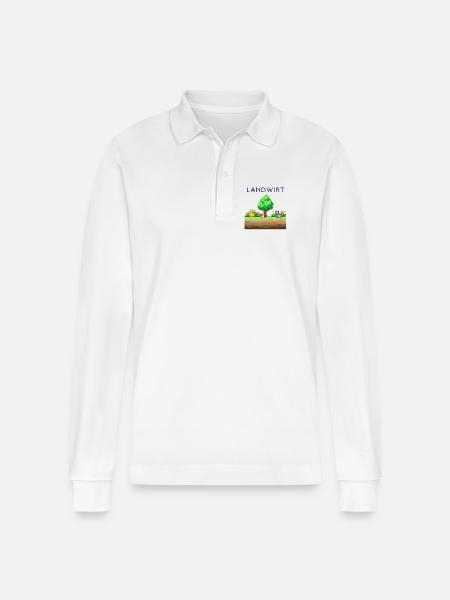 Farmer Pixel World Rural Scene - Stanley/Stella Organic Unisex Long-Sleeved Polo Shirt Prepster - white